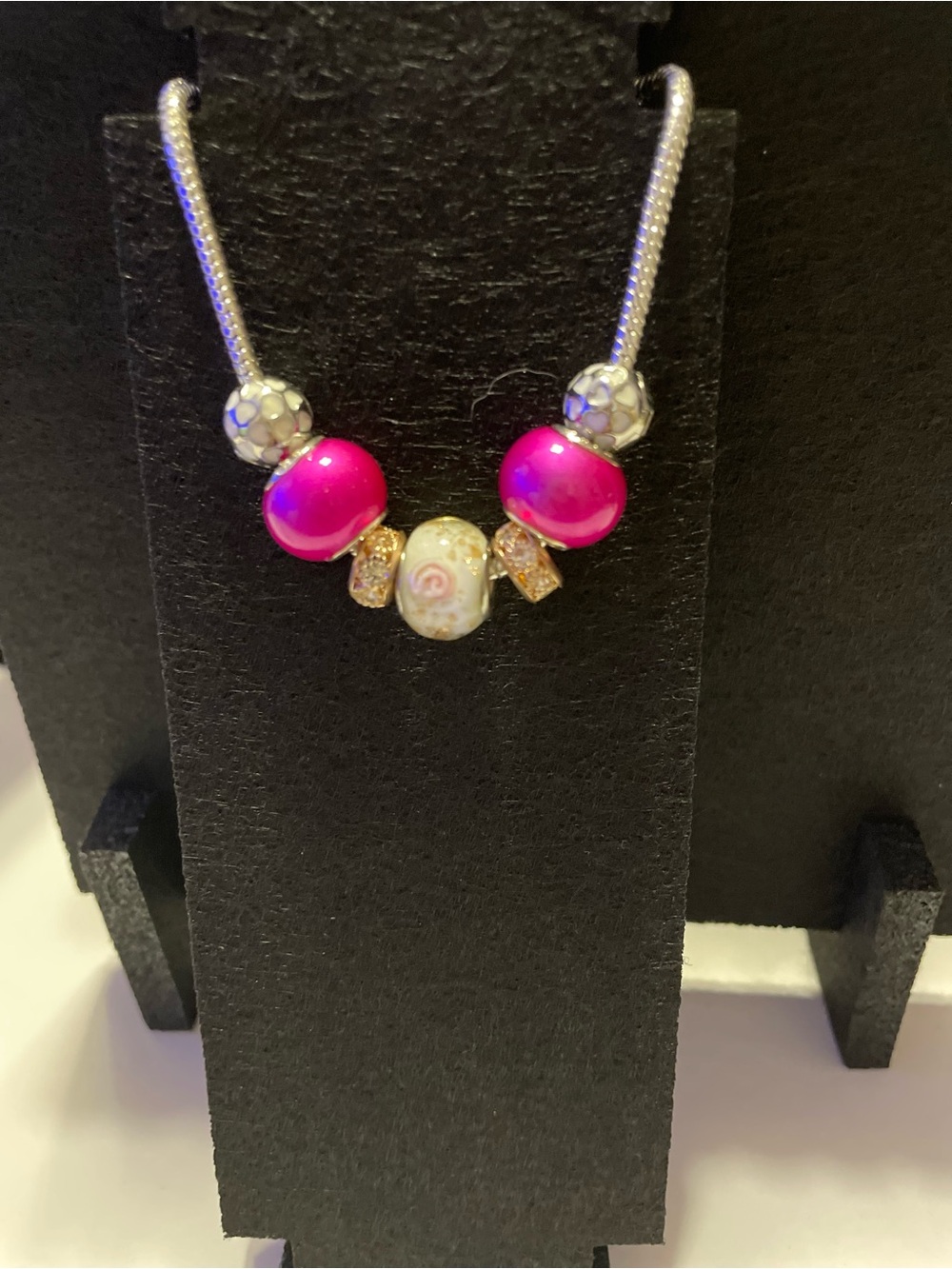 Women's Pink and Gold Bead Bracelet